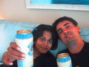 Sarah and I, proudly displaying her canadian beer gift.