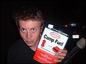 Nick, super fire-dancer extrordinaire, with his best friend, the can of lighter fuel.